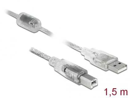 DELOCK Cable USB 2.0 Type-A male > USB 2.0 Type-B vyriškas 1,5 m skaidrus