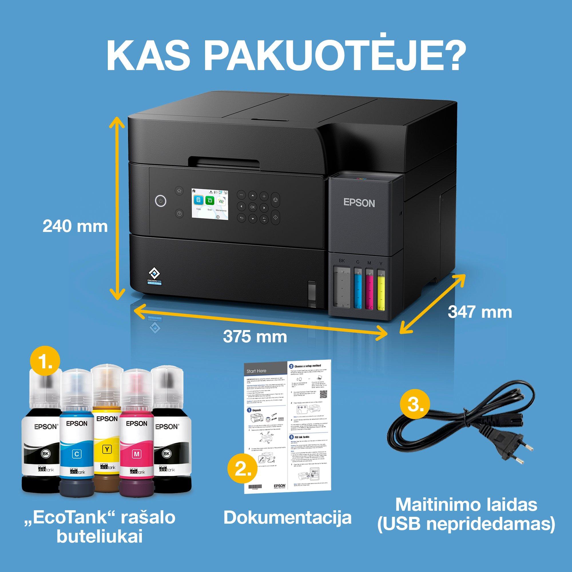 Daugiafunkcis spausdintuvas Epson EcoTank L6370 | A4 | spalvotas | Wi-Fi | Ethernet | automatinis dvipusis spausdinimas (C11CL43403) aprašymas - Prekės nuotrauka