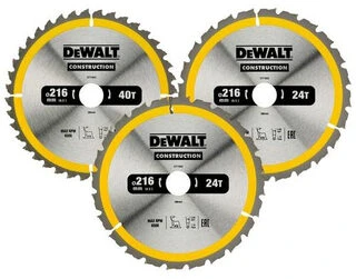 Pjovimo diskas medienai DeWalt DT1962; 216 mm; 2x24T; 1x40T; 3 vnt.
