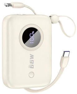 Dudao K14 10000mAh maitinimo blokas su USB-C / Lightning laidais - smėlio spalvos