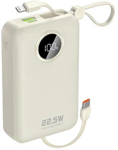 Dudao K14+ išorinė baterija 20000mAh 22.5W USB-C / USB-A / integruoti „Lightning“ ir USB-C laidai - Baltas