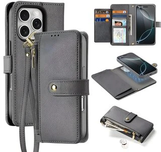 Dux Ducis Lawa iPhone 16 Pro odinis dėklas su nuimama magnetine pinigine – pilkos spalvos