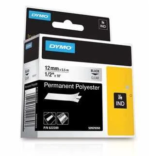DYMO 622289 RHINO Poliesterio Juostelė 12mm x5,5m (skaidri / juodas šifras)