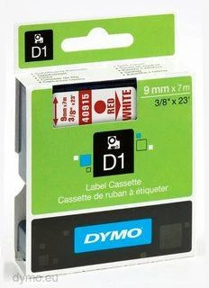 DYMO D1 Juostelė 9mm x 7m / raudonas ant baltos (40915 / S0720700)