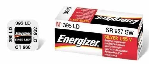 Energizer 395 baterijų pakuotė ir dėžutė