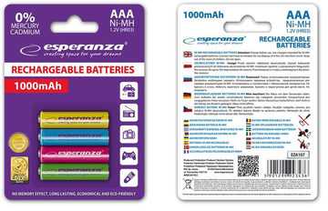 Esperanza EZA107 Įkraunama baterija Ni-MH AAA 1000MAH x4