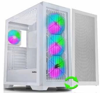 EVOLVEO Ptero Q2W+, 2x priekinis skydelis - stiklas / tinklelis, ATX korpusas, baltas, 4x ARGB ventiliatorius