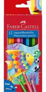 Spalvoti akvareliniai pieštukai su teptuku Faber-Castell Fish, 12 spalvų