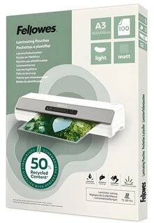 Fellowes laminavimo folija A3 matinė, šviesi, perdirbta, 100 vnt.