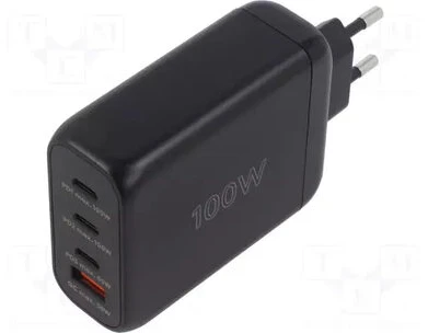 „Goobay 65555“ 100 W USB-C PD GaN daugiaprievadis greitasis įkroviklis, Juodas