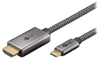 Goobay USB-C™ į HDMI™ 4K @ 60 Hz tekstilinis kabelis, 2 m, juodas sidabras – laido ilgis 2 m