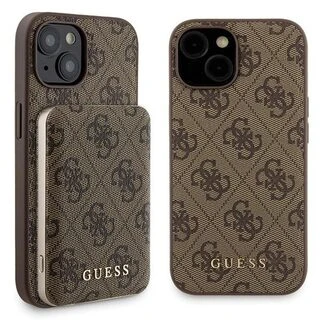 „Guess“ GUBPM5P15S4GEMGW „iPhone15“ 6.1″ kietas dėklas + „Powerbank“ 5000mAh „MagSafe“, rudos spalvos, 4G „Metal Logo“