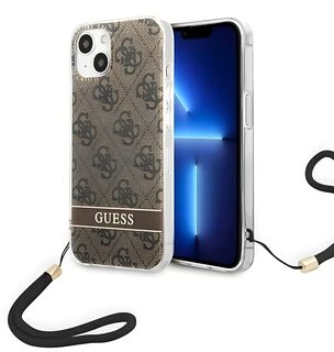 Guess GUOHCP14MH4STW iPhone 14 Plus / 15 Plus 6.7″ rudas kietas dėklas 4G Print Strap