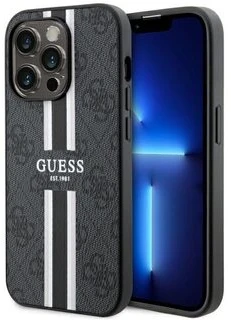 Guess GUHMP14LP4RPSK iPhone 14 Pro 6.1″ juodos spalvos kietas dėklas 4G Printed Stripes MagSafe