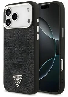 Dėklas Guess 4G Triangle Logo MagSafe Case, skirtas iPhone 17 Pro Max / 18 Pro Max - Juodos ir Sidabrinės spalvos