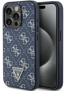 Guess GUHCP15LPG4GPB iPhone 15 Pro 6.1″ mėlynas kietas dėklas 4G Triangle Metal Logo