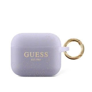 Guess apsauginis dėklas GUA3SGGEU silikoninis blizgus, skirtas AirPods 3 purpurinis