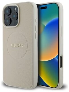 Guess GUHMP16XPGHSMME iPhone 16 Pro Max 6.9″ smėlio spalvos kietas dėklas Grained Ring MagSafe