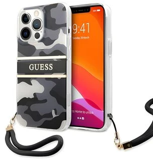 Guess GUHCP13XKCABBK iPhone 13 Pro Max 6,7″ juodas dėklas Camo Strap Collection