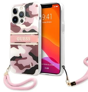 Guess GUHCP13XKCABPI iPhone 13 Pro Max 6,7″ rožinis kietas dėklas Camo Strap Collection