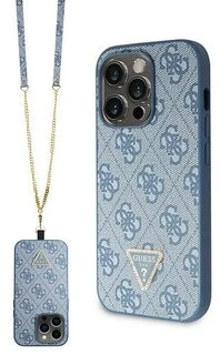 Guess GUHCP14XP4TDSCPB iPhone 14 Pro Max 6.7″ mėlynas kietas dėklas Crossbody 4G Metal Logo