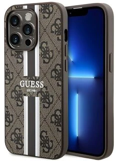 Guess GUHMP14LP4RPSW iPhone 14 Pro 6.1″ rudos spalvos kietas dėklas 4G Printed Stripes MagSafe