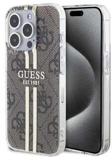 Dėklas GUESS GUHCP15XH4SGW IPHONE 15 PRO MAX 6.7 "BROWN/BROWN HARDCASE IML 4G GOLD STRIPE