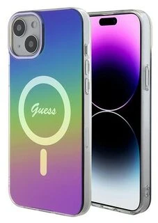 Guess GUHMP15SHITSK iPhone 15 / 14 / 13 6.1″ vaivorykštinis kietas dėklas IML Iridescent MagSafe