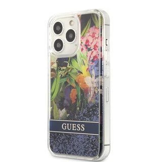 GUESS GUHCP13LLFLSB IPHONE 13 PRO / 13 6.1 "Mėlynas / Mėlynas HARDCASE FLOWER LIQUID GLITTER