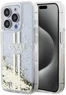 Dėklas GUESS GUHCP15LLFCSEGT IPHONE 15 PRO 6.1 "SKAIDRUS KIETAS DĖLĖLIS SKYSTOS BLIGAUS AUKSO JUOSTOS