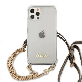 Apple iPhone 12 / 12 Pro Guess dėklas 4G Gold Chain (GUHCP12MKC4GSGO) skaidrus