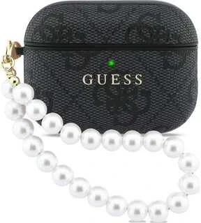 Guess PU 4G Classic Logo Pearl Strap dėklas skirtas Apple AirPods Pro 3 juodos spalvos