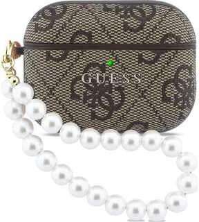 Guess PU 4G Classic Logo Pearl Strap dėklas skirtas Apple AirPods Pro 3 rudos spalvos