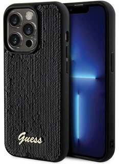 Guess GUHCP13XPSFDGSK iPhone 13 Pro Max 6.7″ juodos spalvos kietas dėklas Sequin Script Metal