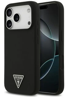 Dėklas Guess Silicone Triangle Logo MagSafe iPhone 17 Pro Max juodos spalvos