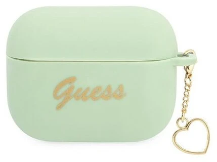 Guess GUAPLSCHSN AirPods Pro dėklas, žalias, Silicone Charm Heart Collection