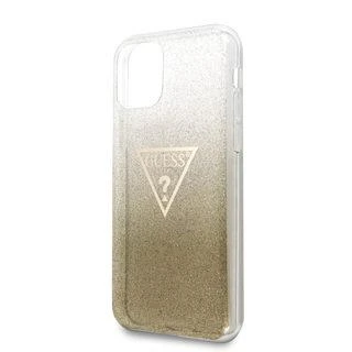 Guess GUHCN58SGTLGO Apple iPhone 11 Pro auksinis kietas dėklas Glitter Triangle