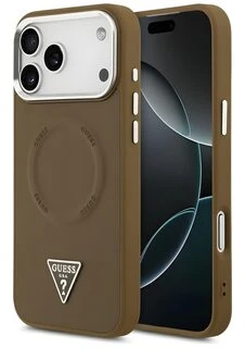 „Guess“ trikampio formos logotipo „MagSafe“ dėklas, skirtas „iPhone 17 Pro“ – rudas