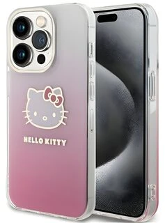 Hello Kitty HKHCP15LHDGKEP iPhone 15 Pro 6,1″ rožinės spalvos kietas dėklas IML Gradient Electrop Kitty Head