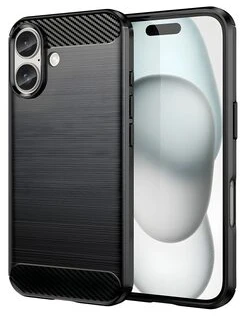 Hurtel Carbon iPhone 16 Plus silikoninis dėklas telefonui, juodos spalvos