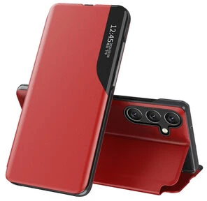 Hurtel Eco Leather View dėklas Samsung Galaxy S24 FE telefonui, raudonos spalvos