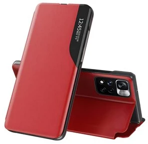 Hurtel „Eco Leather View Elegant“ atverčiamas dėklas su stoveliu „Poco M4 Pro 5G“ telefonui, raudonos spalvos