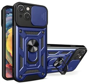 Hurtel Hybrid Armor Camshield su stoveliu ir kameros apsauga iPhone 15 Plus – telefono dėklas, mėlynos spalvos