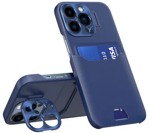 Hurtel Odinė iPhone 14 Pro Max kortelių piniginė su stoveliu dėklas telefonui mėlynos spalvos