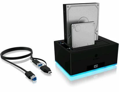 Icy Box kietųjų diskų stotelė su USB laidu ir būsenos indikacija