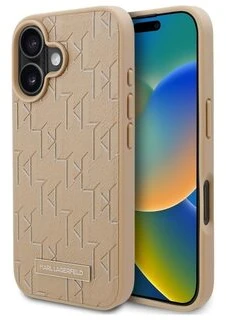 Karl Lagerfeld KLHMP16SPKHPORPE iPhone 16 6.1″ smėlio spalvos kietas dėklas Hot Stamp Magsafe