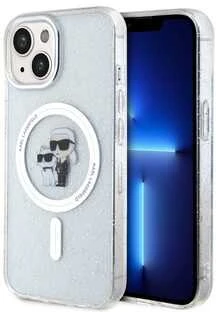 Apple iPhone 15 Karl Lagerfeld dėklas Karl&Choupette Glitter MagSafe (KLHMP15SHGKCNOT) skaidrus