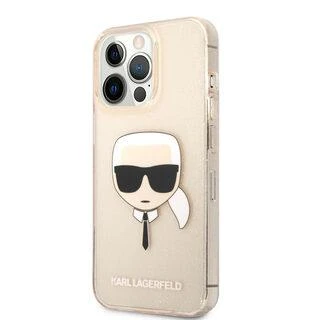 Karl Lagerfeld KLHCP13LKHTUGLGO Apple iPhone 13 Pro / 13 6,1″ auksinis kietas dėklas Glitter Karl`s Head