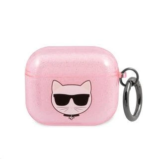 AirPods 3 dėklas Choupette rožinis su karabinu