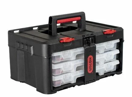 Įrankių dėžė - KETER Stack'N'Roll su 3 organizatoriais Juoda